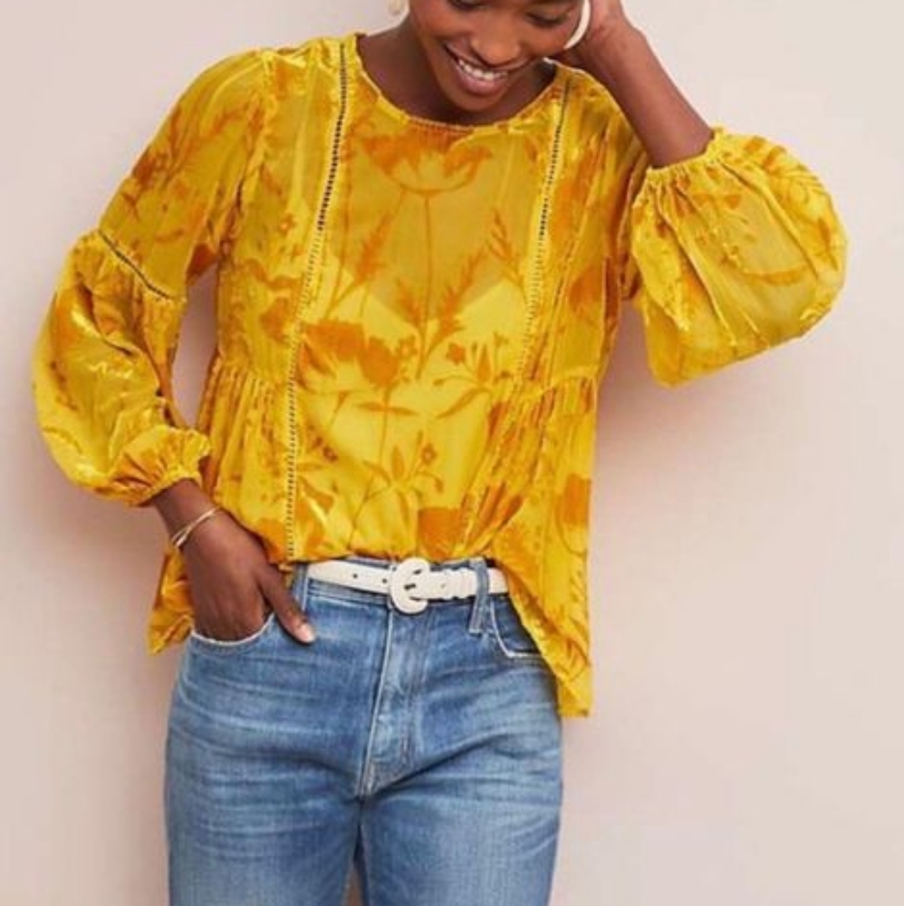 Anthropologie meadow rue yellow.blouse